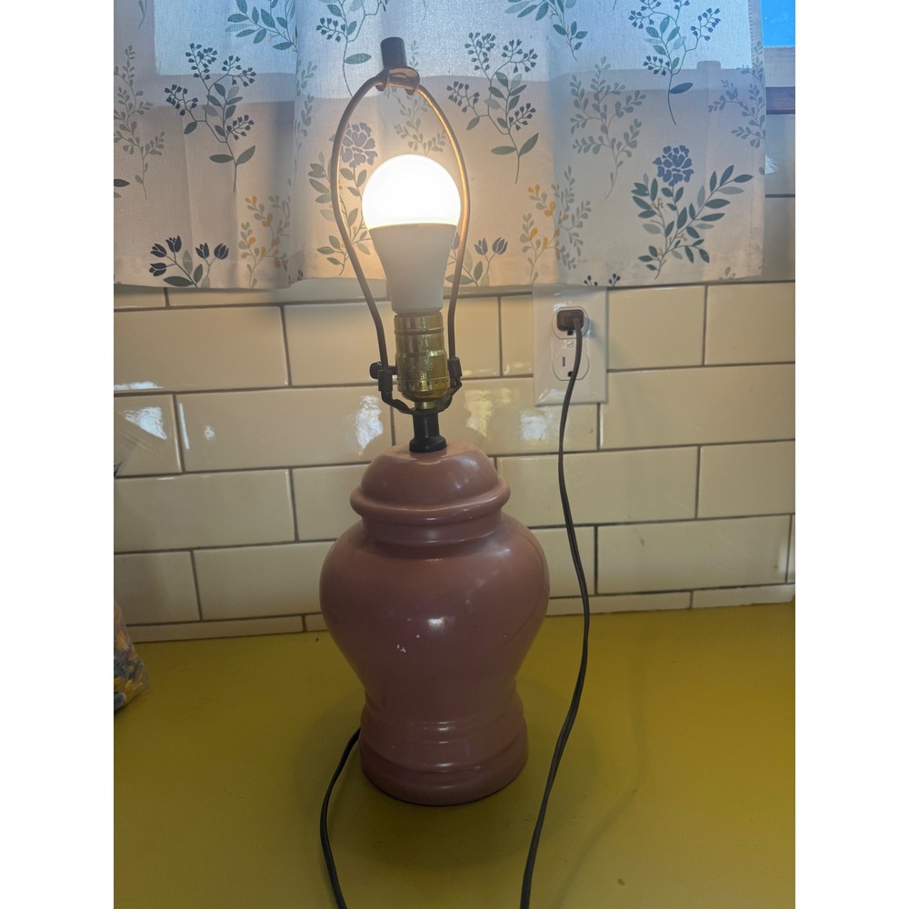 Vintage Pink Ceramic Ginger Jar Lamp Floral Calico Shade Cottagecore Decor - Picture 2 of 12